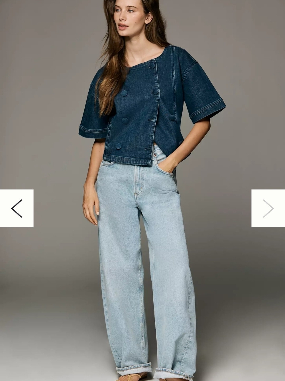 Maeve Short Sleeve Double Breasted Denim Jacket - Picture 1 of 4